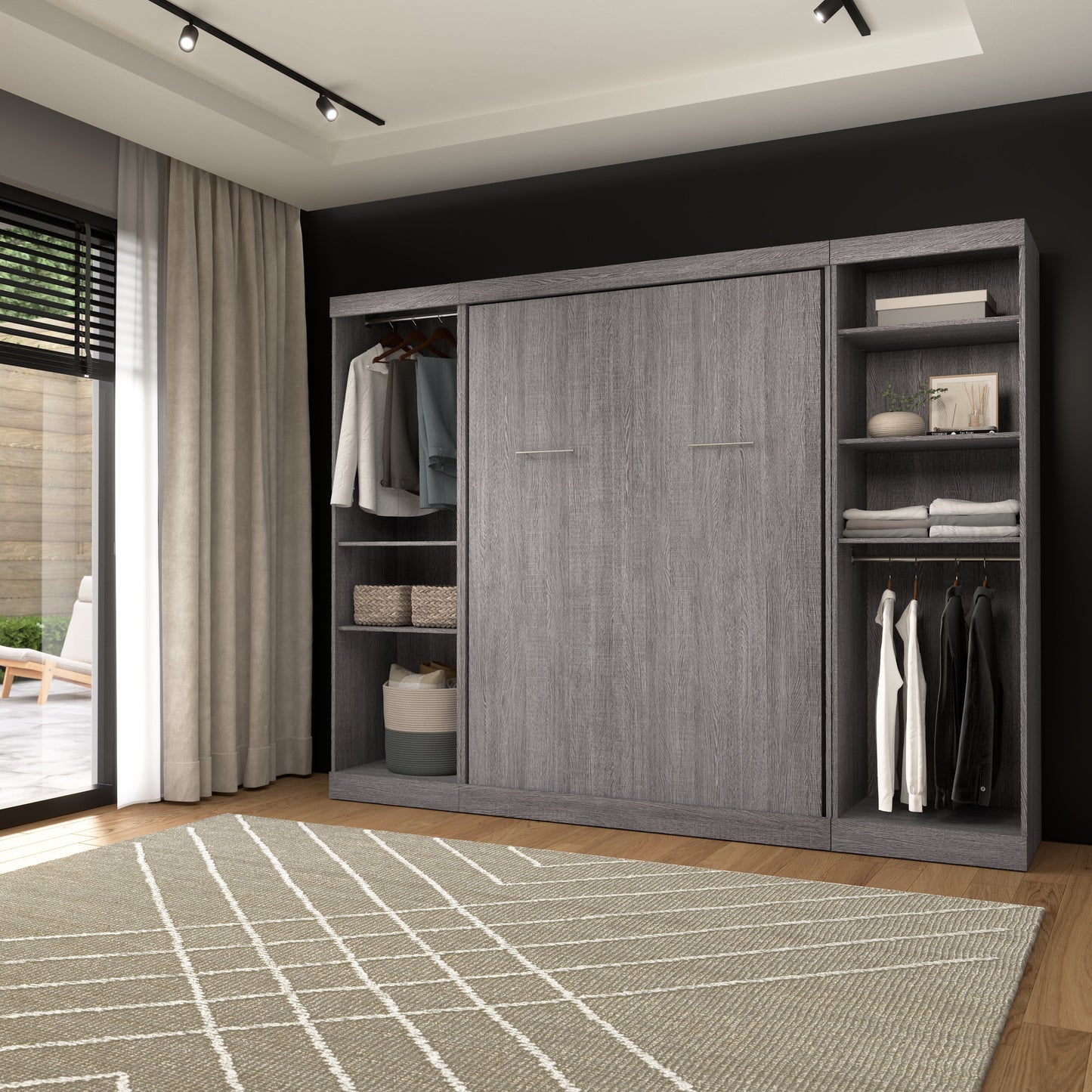 Modubox Nebula Full Murphy Bed and 2 Closet Organizers (109W) in Bark Grey