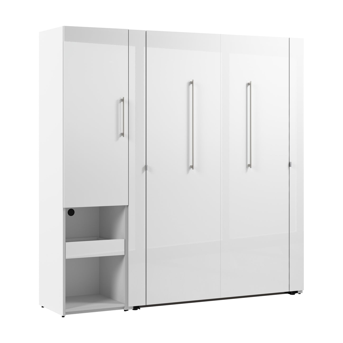 Modubox Avalon High Gloss Full Murphy Bed and Storage Cabinet with Pull-Out Shelf (81W) in High Gloss White