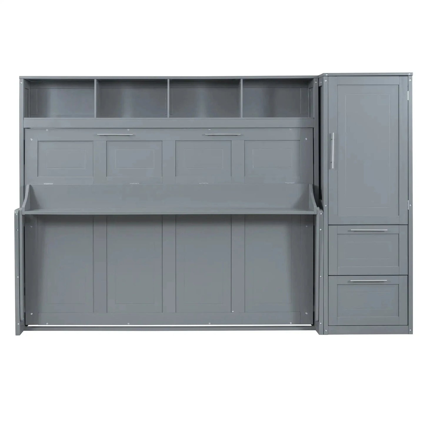 Aosom Murphy Wall Bed Full / Grey Murphy Bed with Storage and Closet - Available in 2 Sizes and 2 Colours