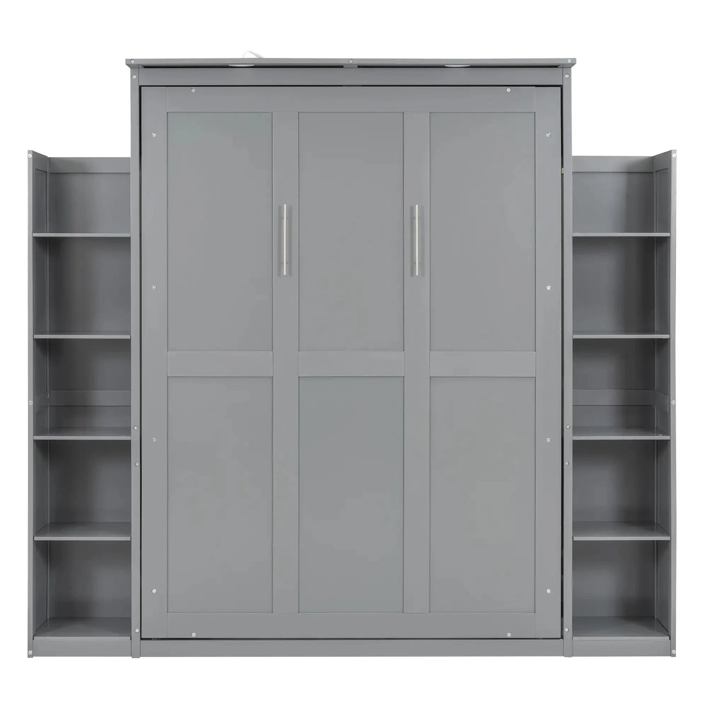 Aosom Murphy Wall Bed Full / Grey Murphy Wall Bed with Storage Shelves and LED Lights - Available in 2 Sizes and 2 Colours