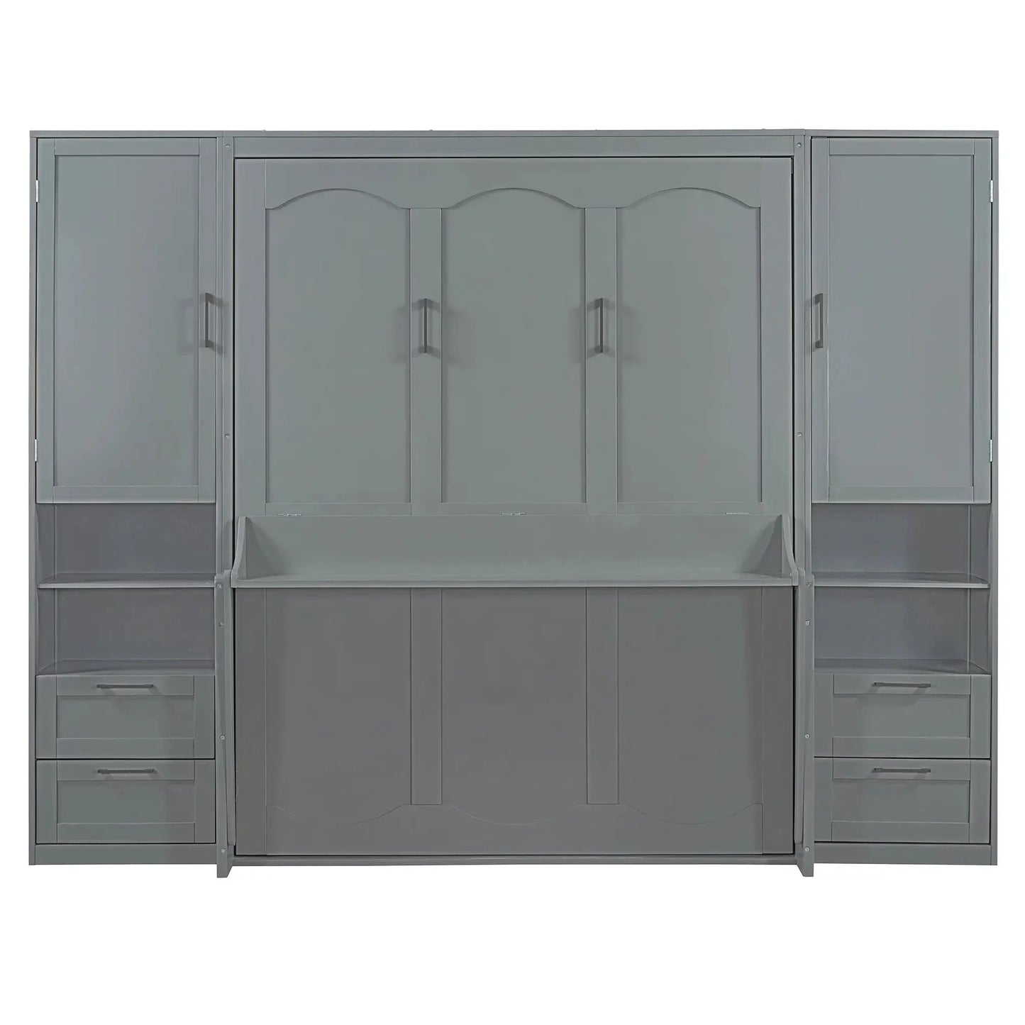 Aosom Murphy Wall Bed Grey Queen Size Murphy Wall Bed with Storage, Drawers and Shelves - Available in 2 Colours