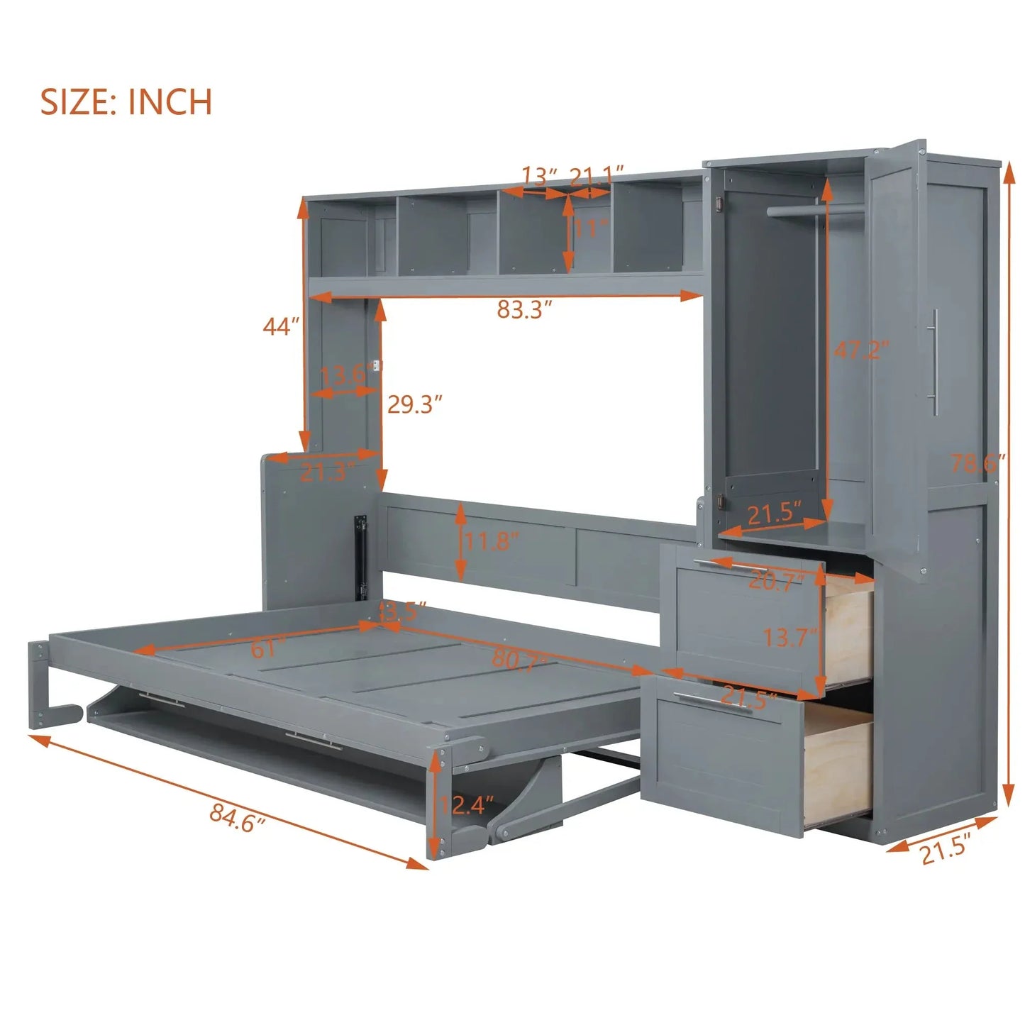 Aosom Murphy Wall Bed Murphy Bed with Storage and Closet - Available in 2 Sizes and 2 Colours