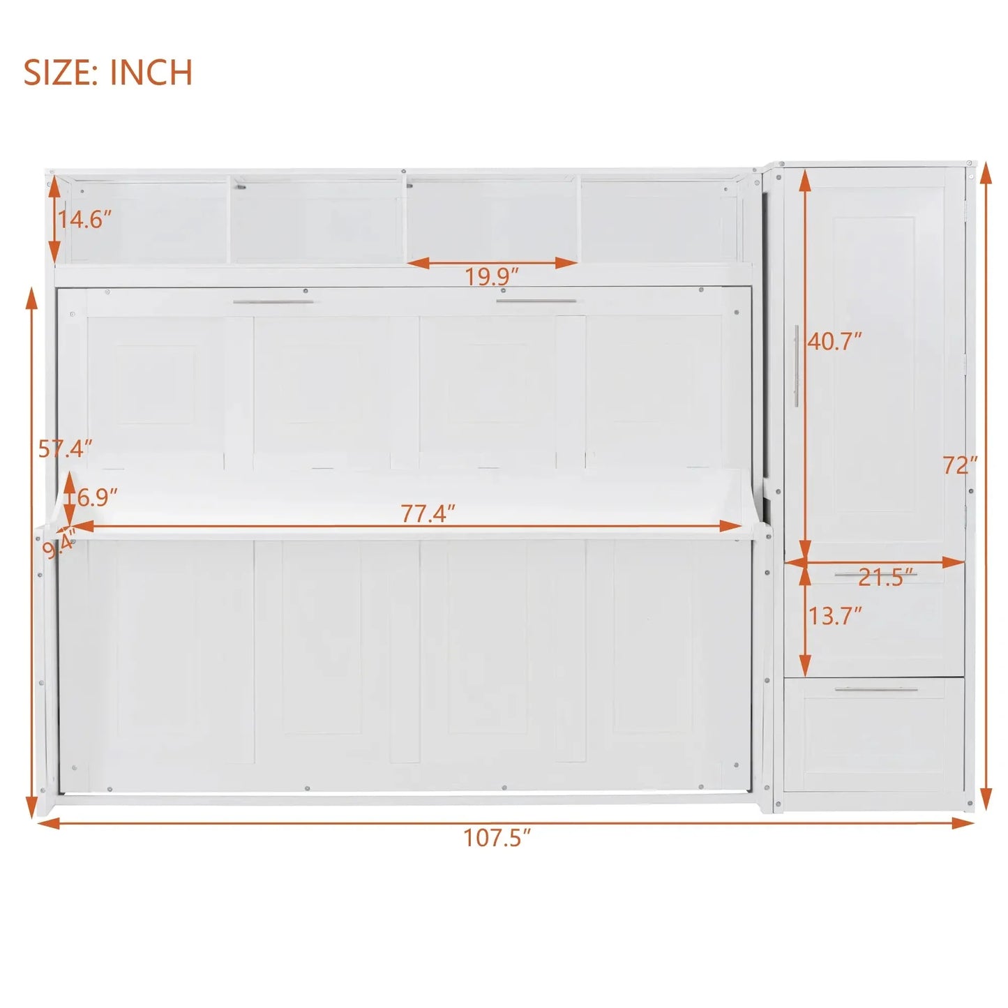 Aosom Murphy Wall Bed Murphy Bed with Storage and Closet - Available in 2 Sizes and 2 Colours
