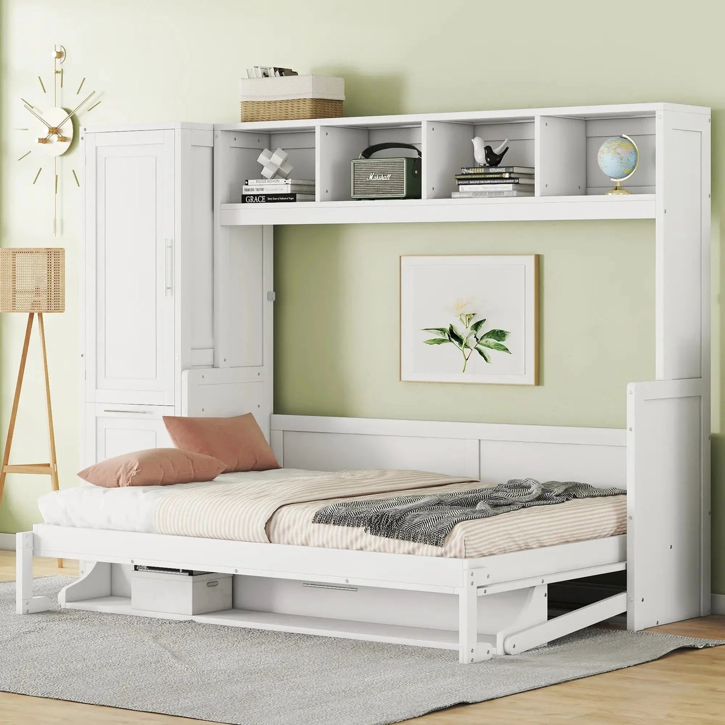 Aosom Murphy Wall Bed Murphy Bed with Storage and Closet - Available in 2 Sizes and 2 Colours
