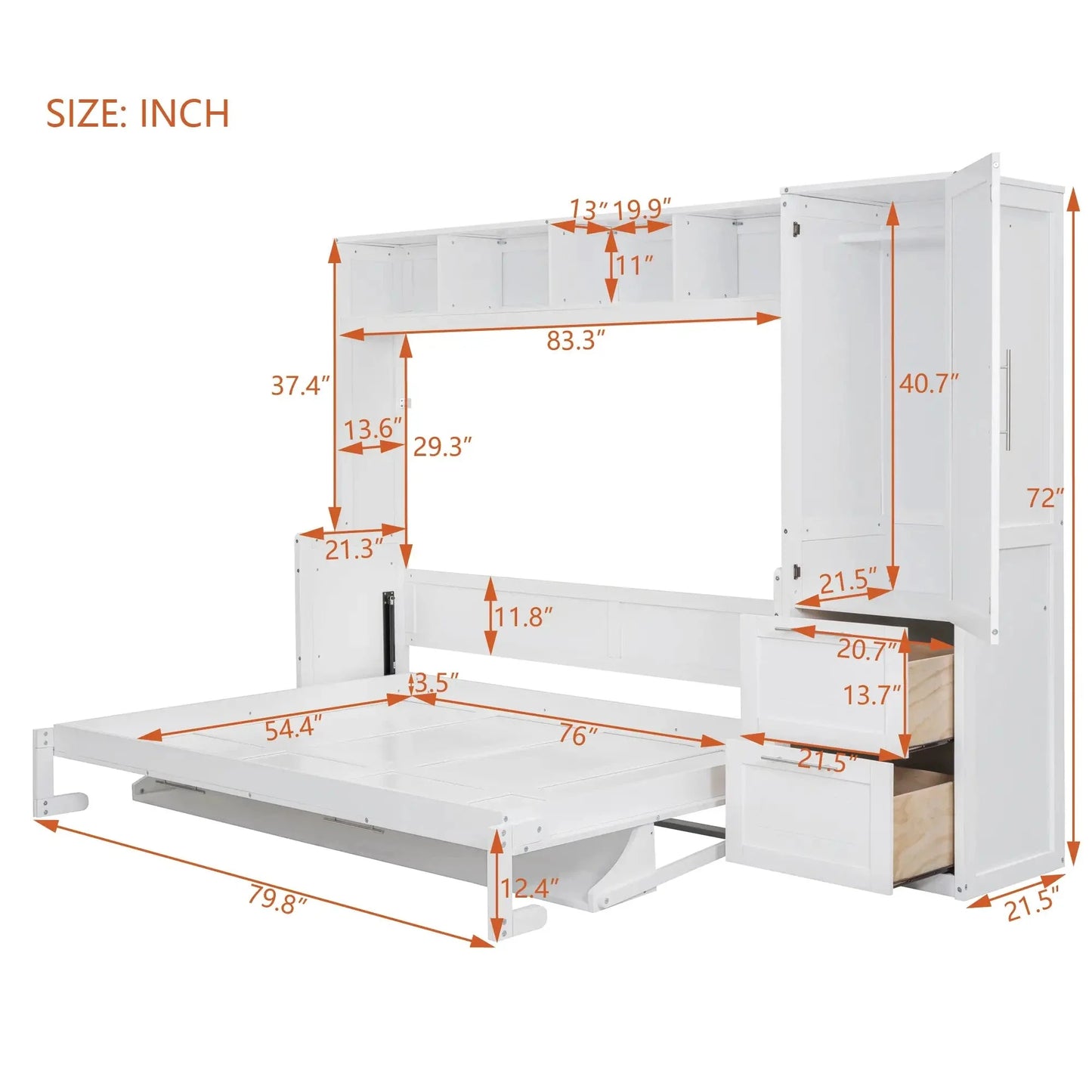 Aosom Murphy Wall Bed Murphy Bed with Storage and Closet - Available in 2 Sizes and 2 Colours