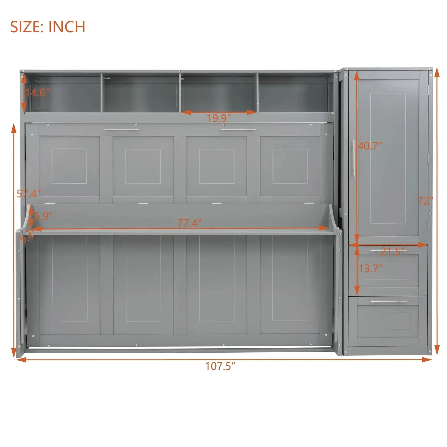 Aosom Murphy Wall Bed Murphy Bed with Storage and Closet - Available in 2 Sizes and 2 Colours