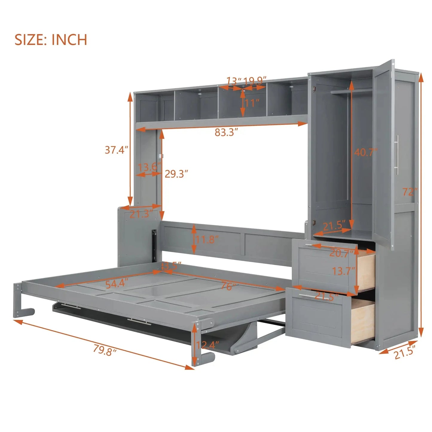 Aosom Murphy Wall Bed Murphy Bed with Storage and Closet - Available in 2 Sizes and 2 Colours