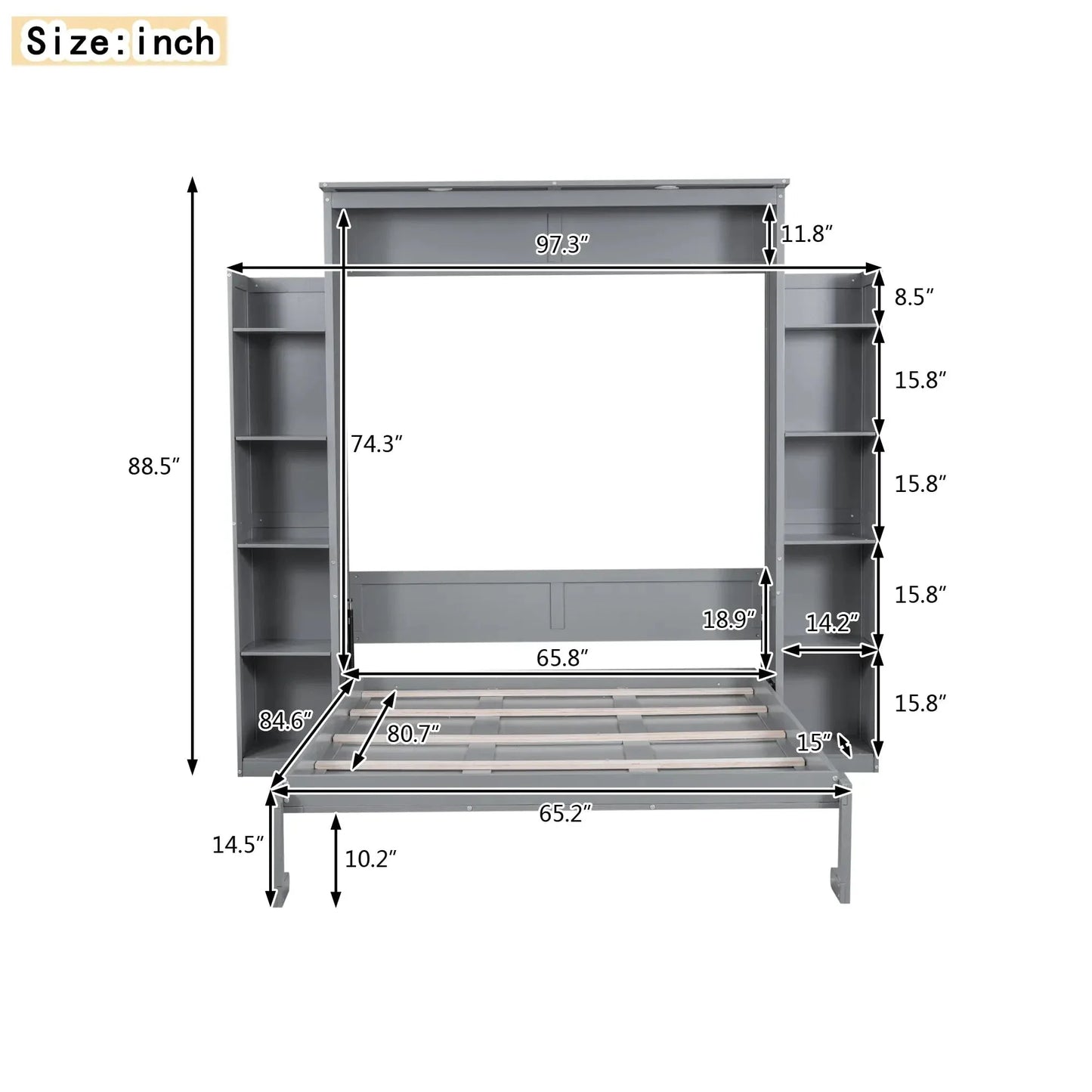 Aosom Murphy Wall Bed Murphy Wall Bed with Storage Shelves and LED Lights - Available in 2 Sizes and 2 Colours