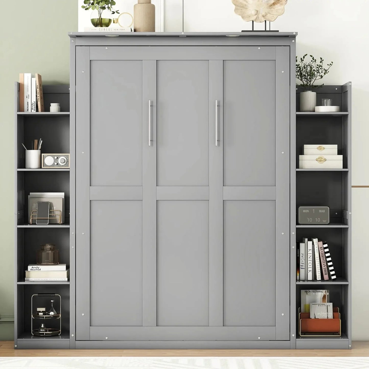 Aosom Murphy Wall Bed Murphy Wall Bed with Storage Shelves and LED Lights - Available in 2 Sizes and 2 Colours