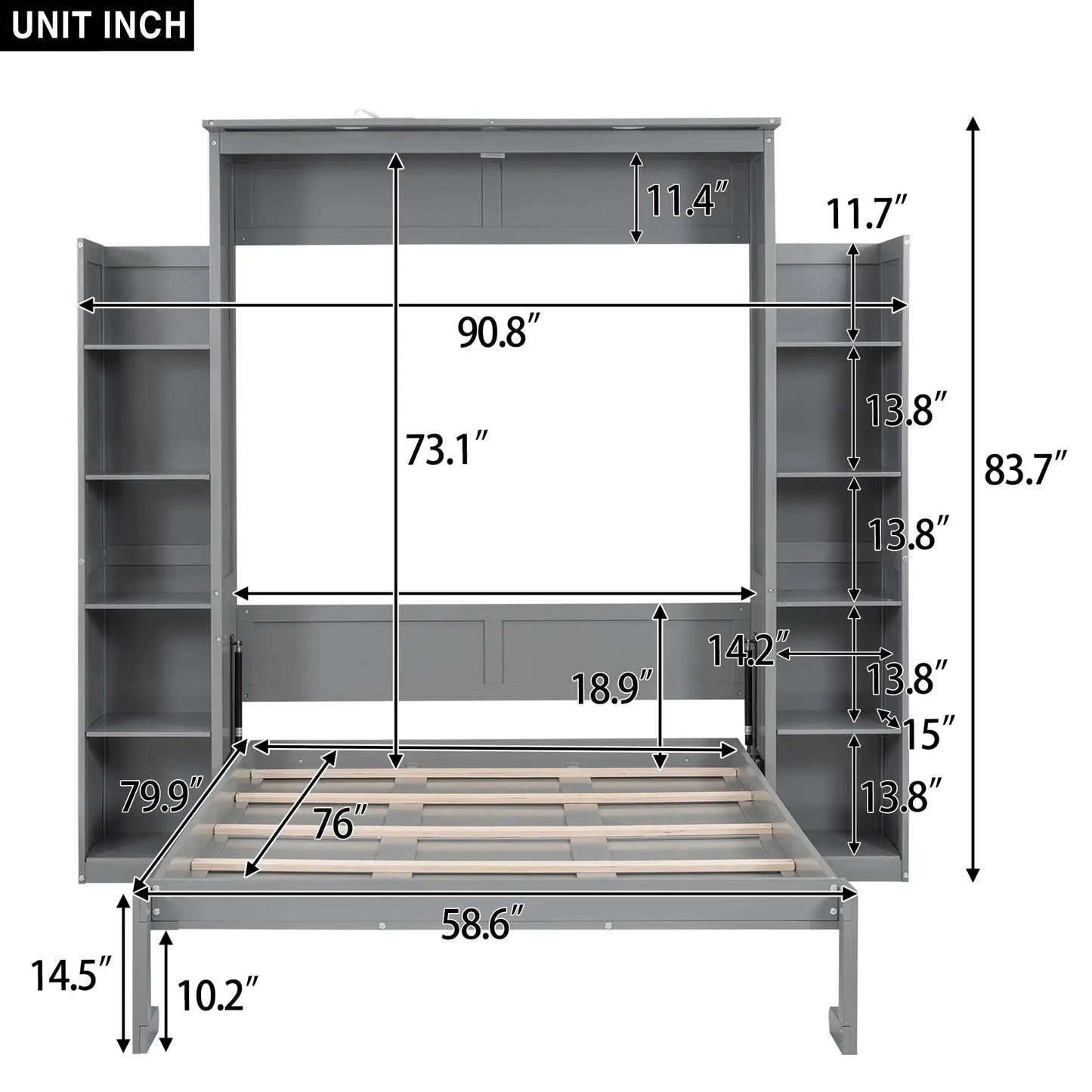 Aosom Murphy Wall Bed Murphy Wall Bed with Storage Shelves and LED Lights - Available in 2 Sizes and 2 Colours