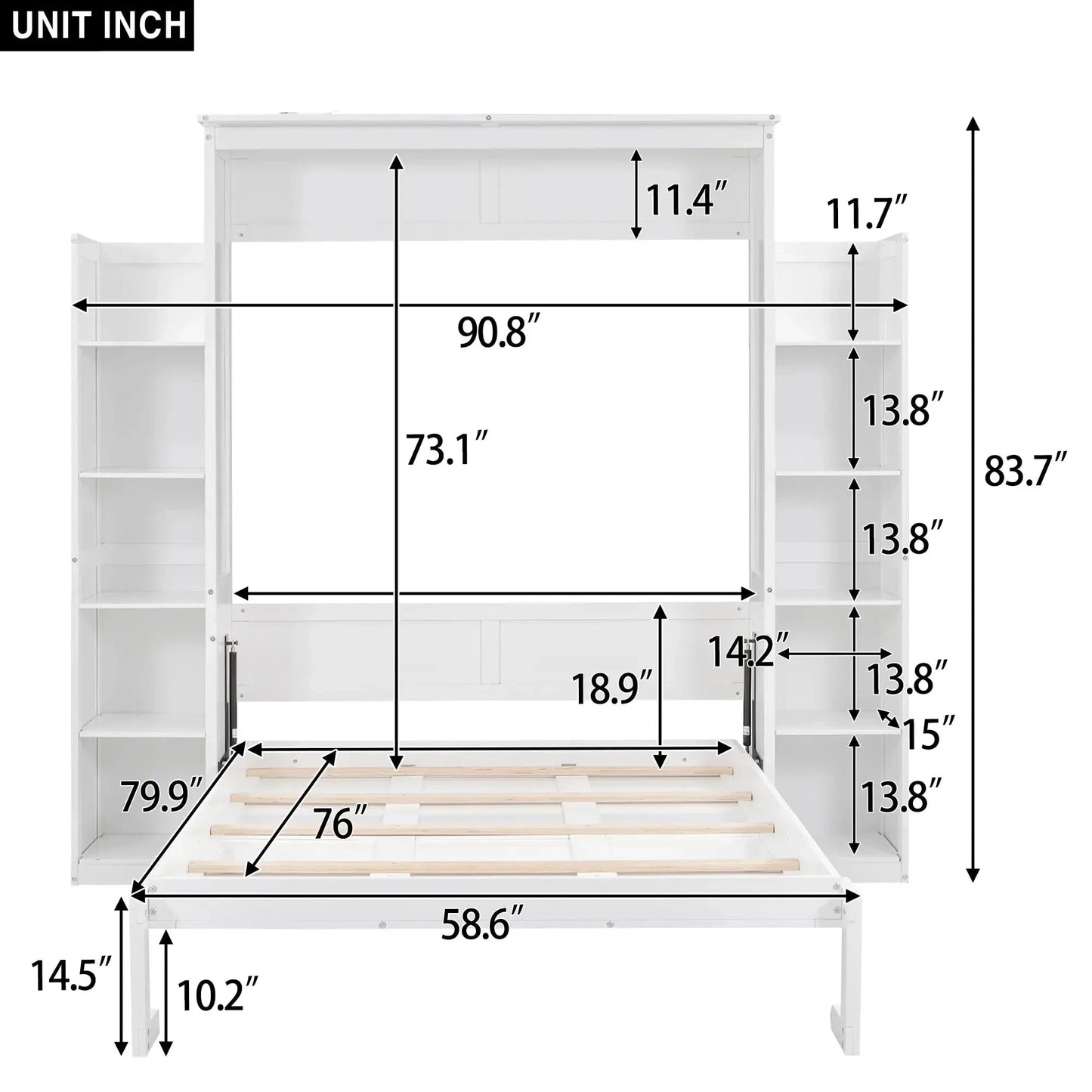 Aosom Murphy Wall Bed Murphy Wall Bed with Storage Shelves and LED Lights - Available in 2 Sizes and 2 Colours