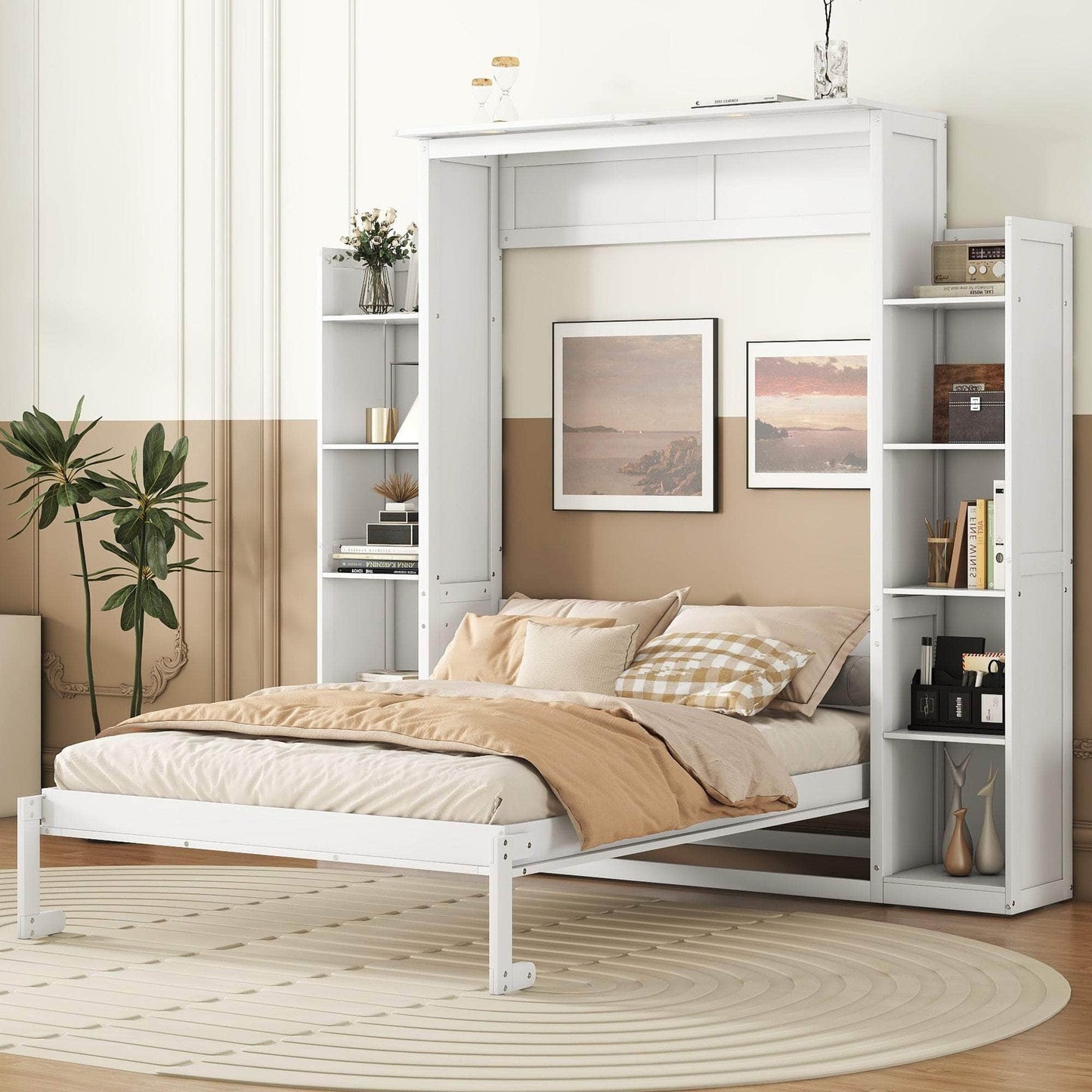 Aosom Murphy Wall Bed Murphy Wall Bed with Storage Shelves and LED Lights - Available in 2 Sizes and 2 Colours
