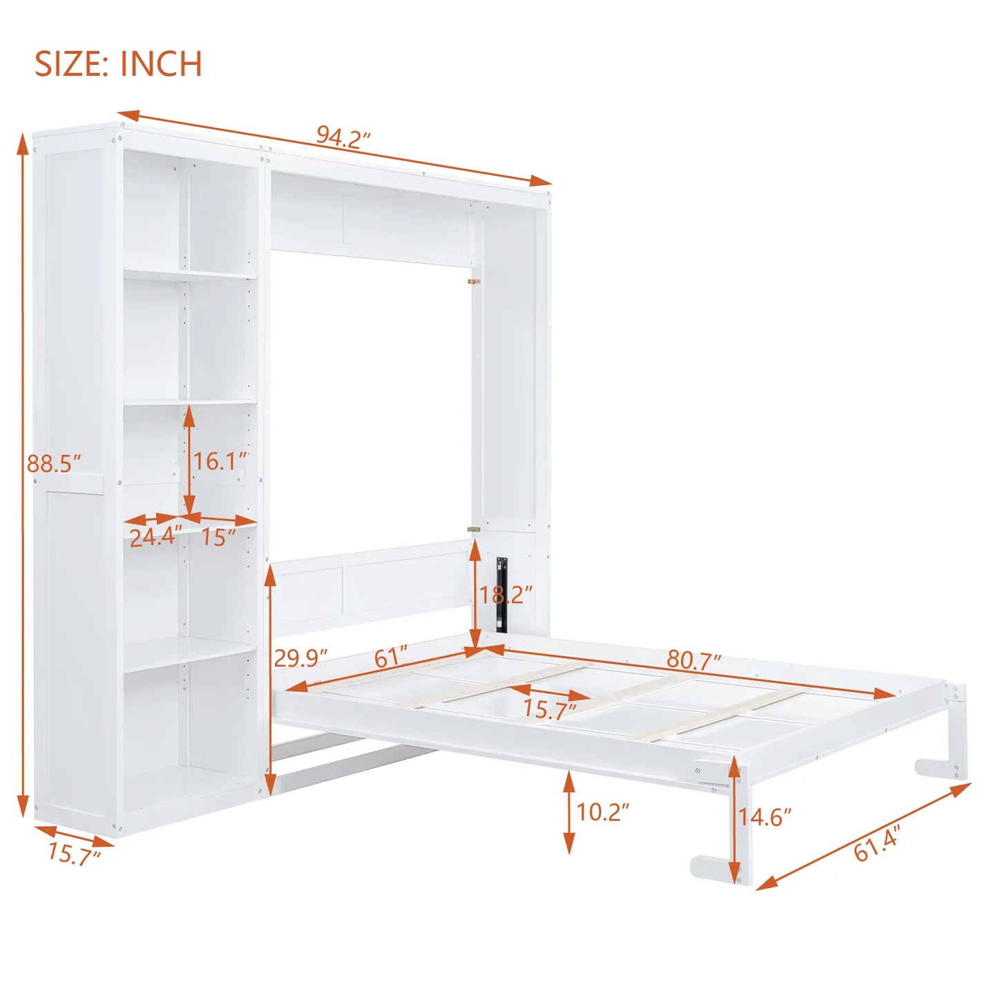 Aosom Murphy Wall Bed Murphy Wall Bed with Storage Shelves - Available in 2 Sizes and 2 Colours
