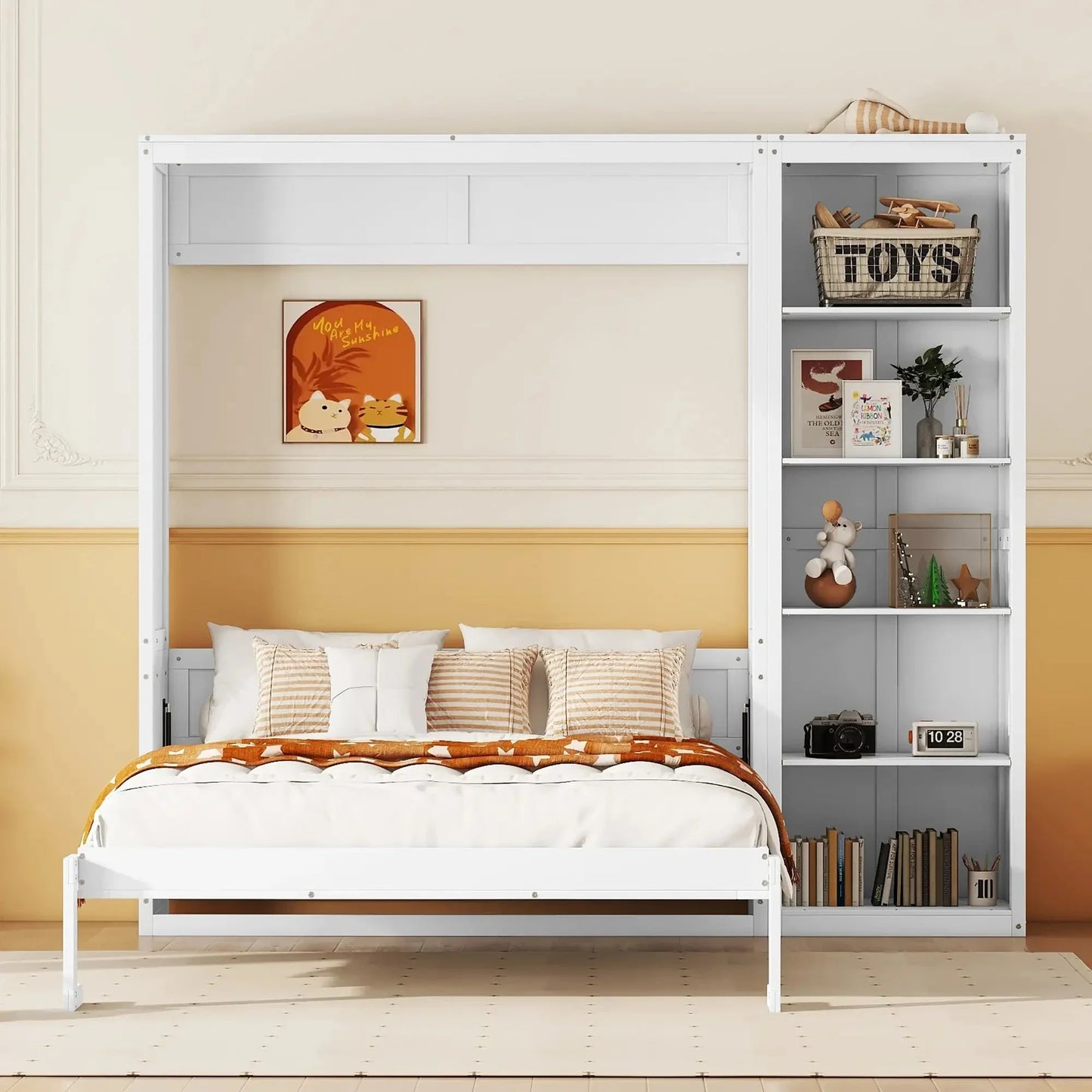 Aosom Murphy Wall Bed Murphy Wall Bed with Storage Shelves - Available in 2 Sizes and 2 Colours