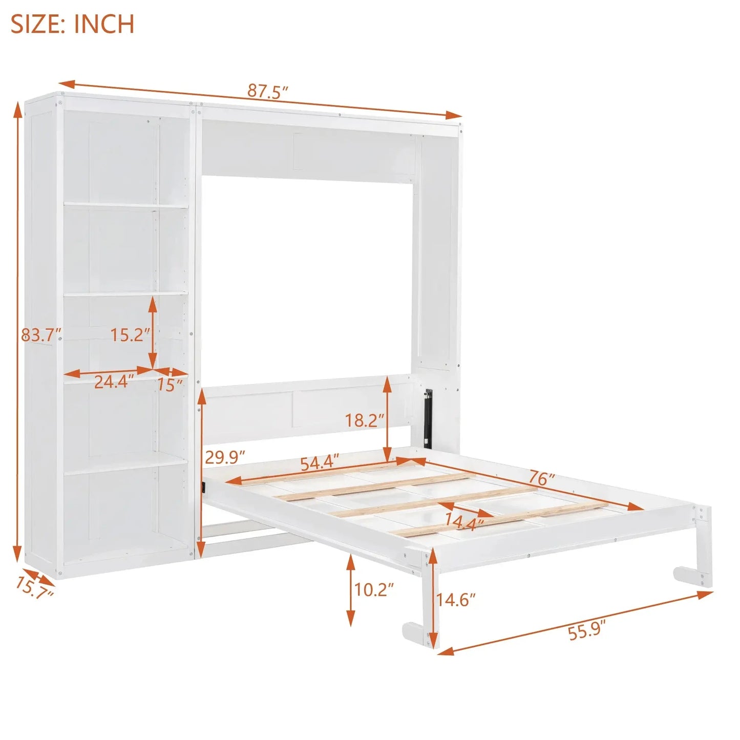 Aosom Murphy Wall Bed Murphy Wall Bed with Storage Shelves - Available in 2 Sizes and 2 Colours