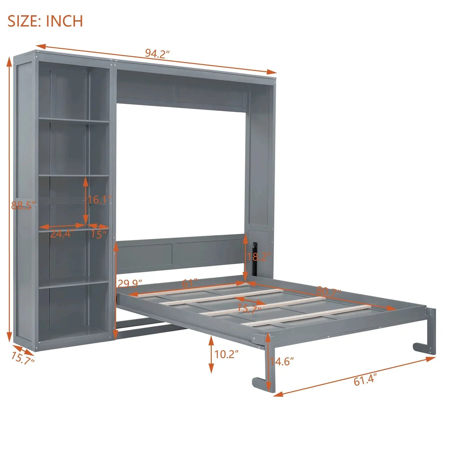 Aosom Murphy Wall Bed Murphy Wall Bed with Storage Shelves - Available in 2 Sizes and 2 Colours