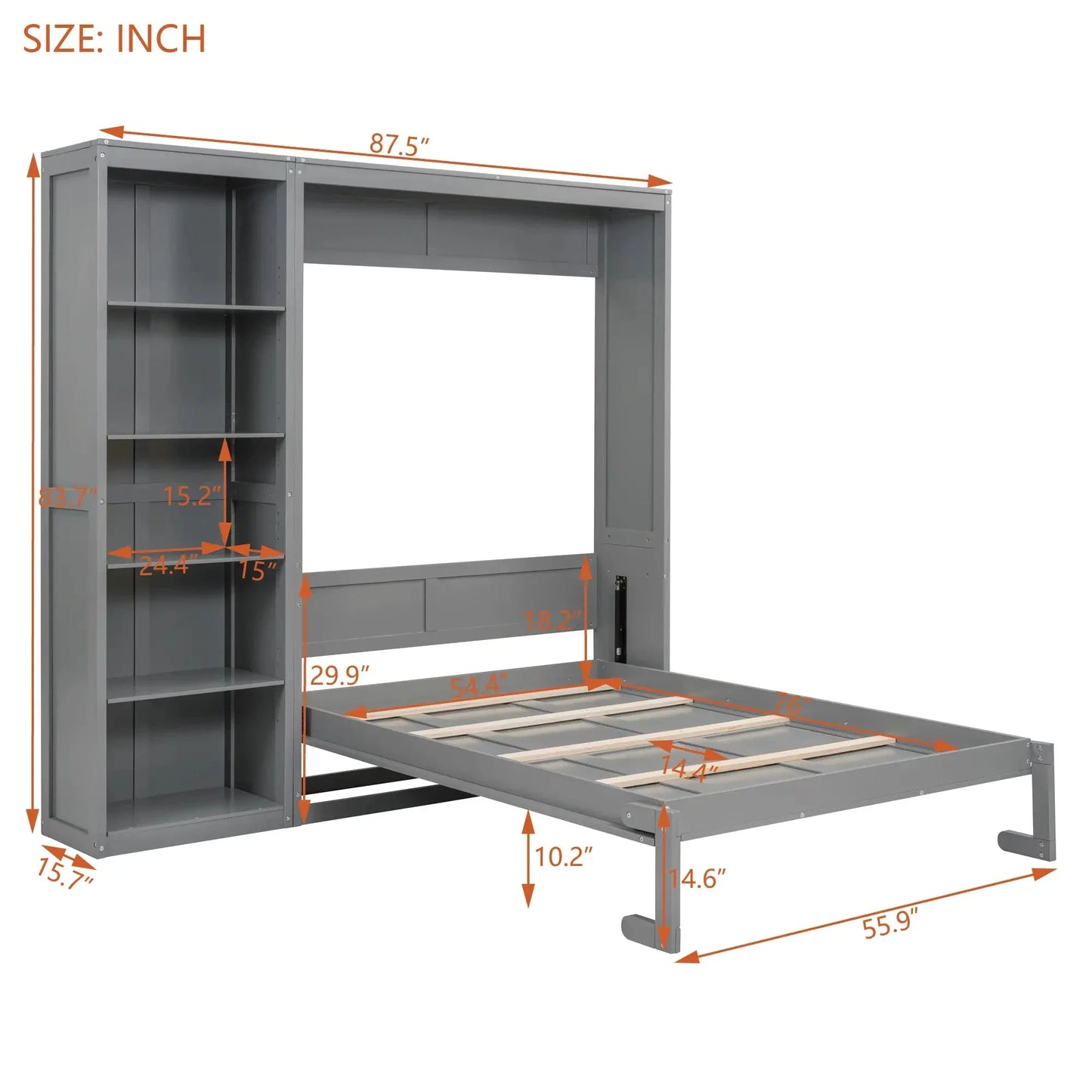 Aosom Murphy Wall Bed Murphy Wall Bed with Storage Shelves - Available in 2 Sizes and 2 Colours