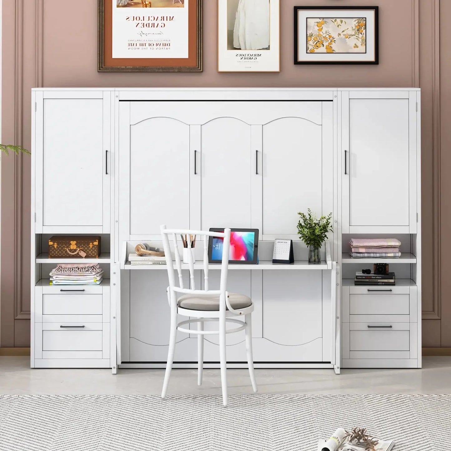 Aosom Murphy Wall Bed Queen Size Murphy Wall Bed with Storage, Drawers and Shelves - Available in 2 Colours