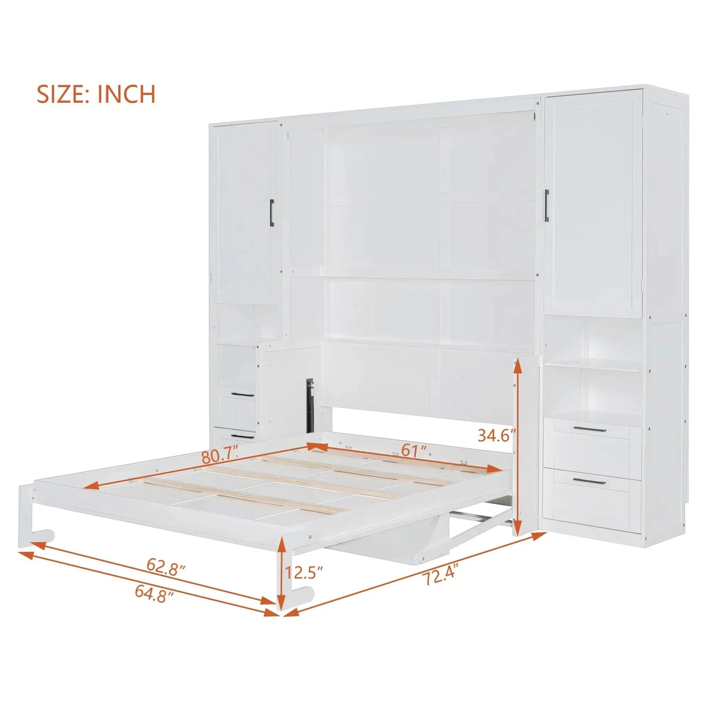 Aosom Murphy Wall Bed Queen Size Murphy Wall Bed with Storage, Drawers and Shelves - Available in 2 Colours