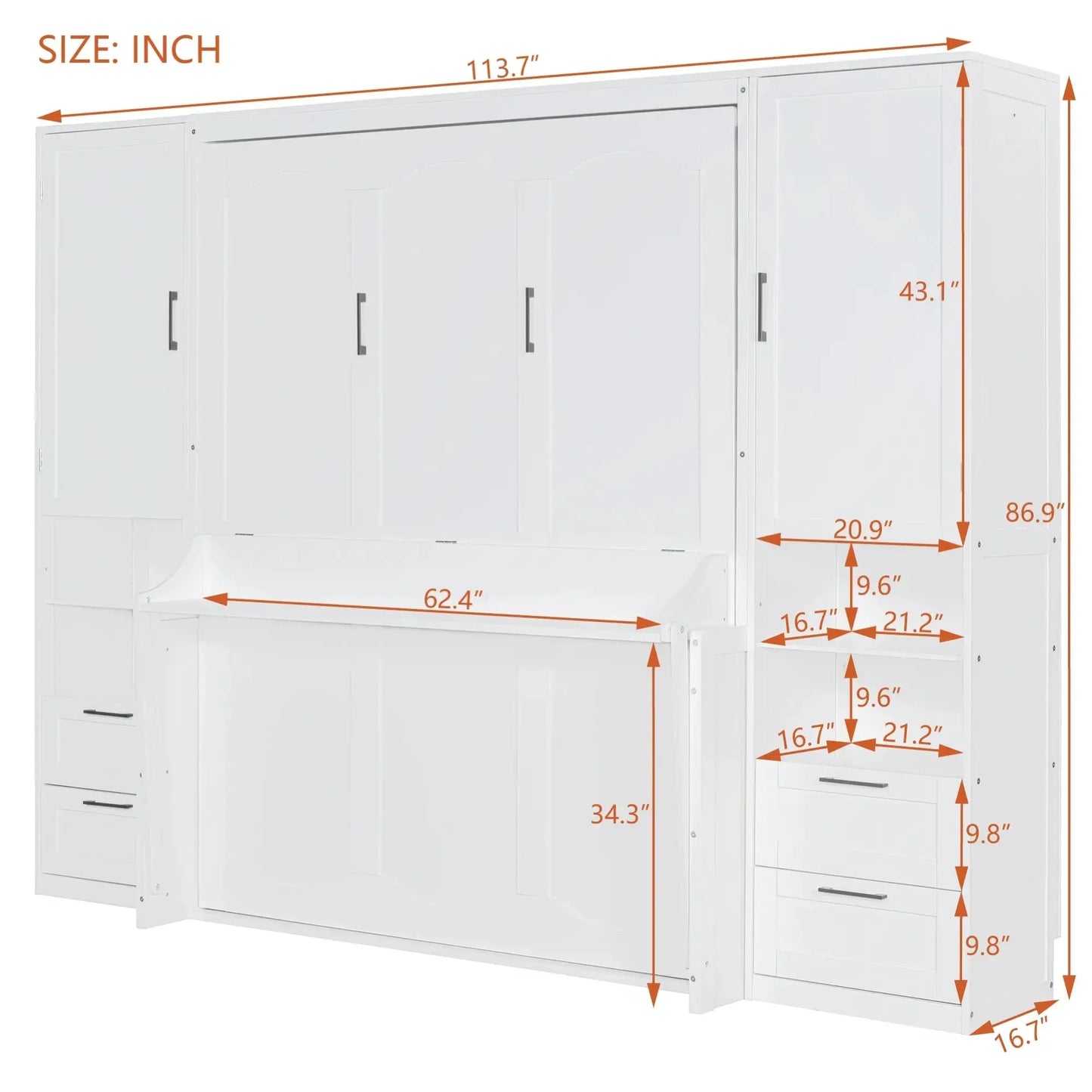 Aosom Murphy Wall Bed Queen Size Murphy Wall Bed with Storage, Drawers and Shelves - Available in 2 Colours
