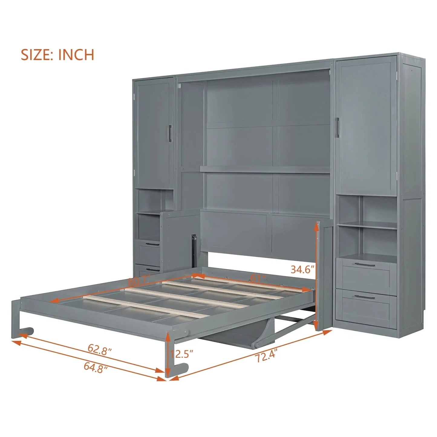 Aosom Murphy Wall Bed Queen Size Murphy Wall Bed with Storage, Drawers and Shelves - Available in 2 Colours