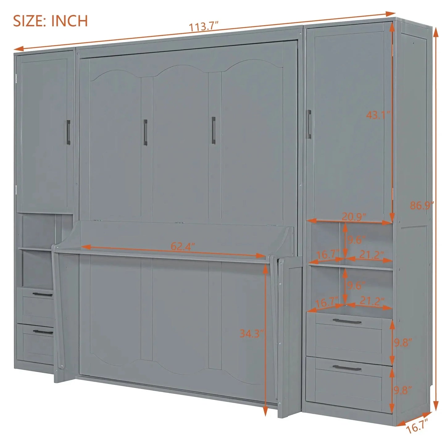 Aosom Murphy Wall Bed Queen Size Murphy Wall Bed with Storage, Drawers and Shelves - Available in 2 Colours