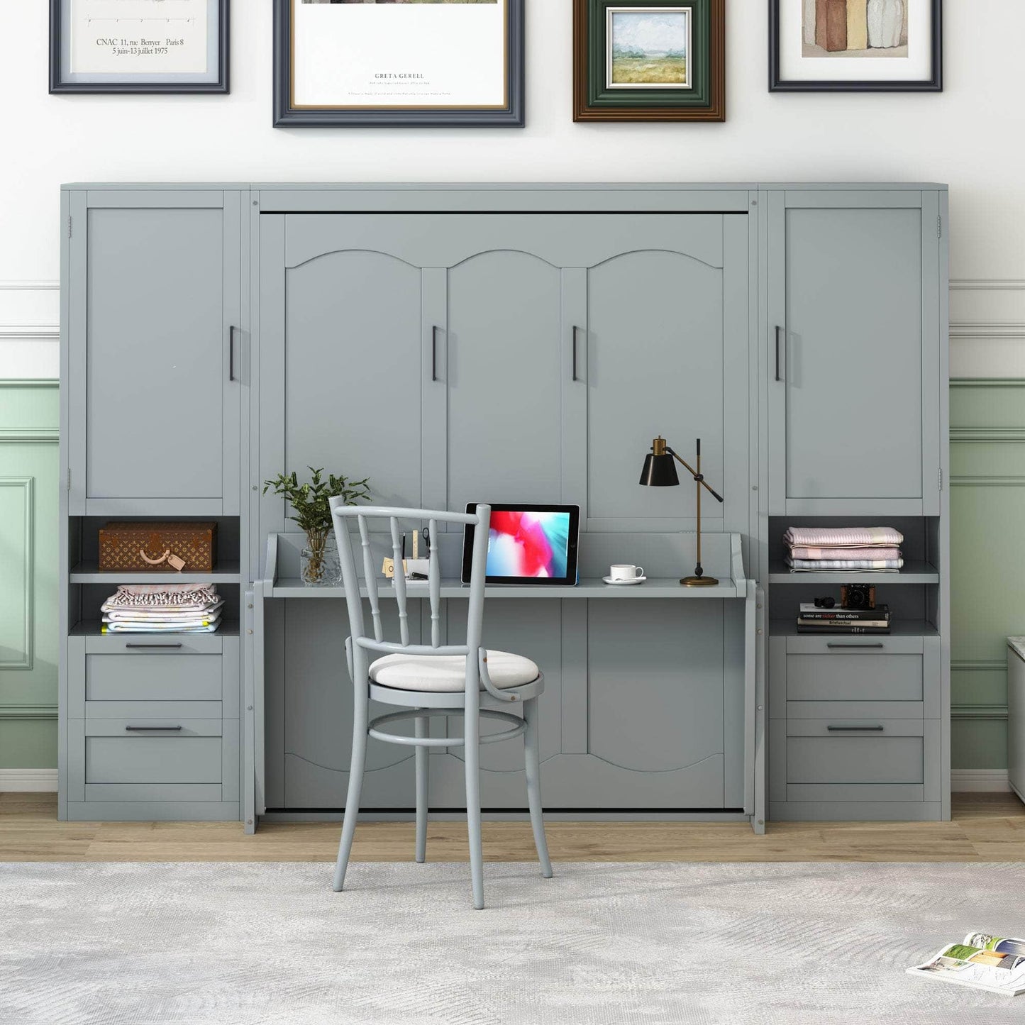 Aosom Murphy Wall Bed Queen Size Murphy Wall Bed with Storage, Drawers and Shelves - Available in 2 Colours