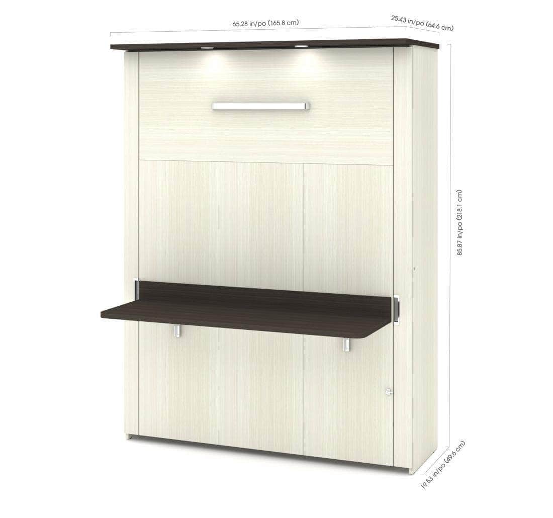 Modubox Murphy Wall Bed Lumina Queen Murphy Bed with Desk and 1 Storage Unit in White Chocolate