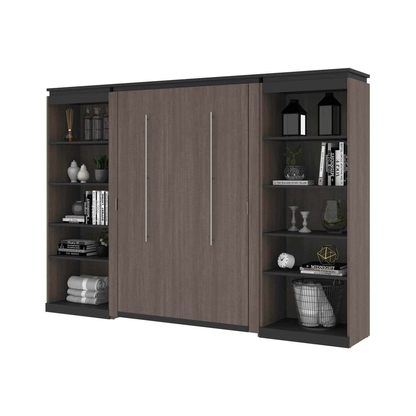 Modubox Murphy Wall Bed Orion 118"W Full Murphy Wall Bed and 2 Shelving Units - Available in 2 Colours