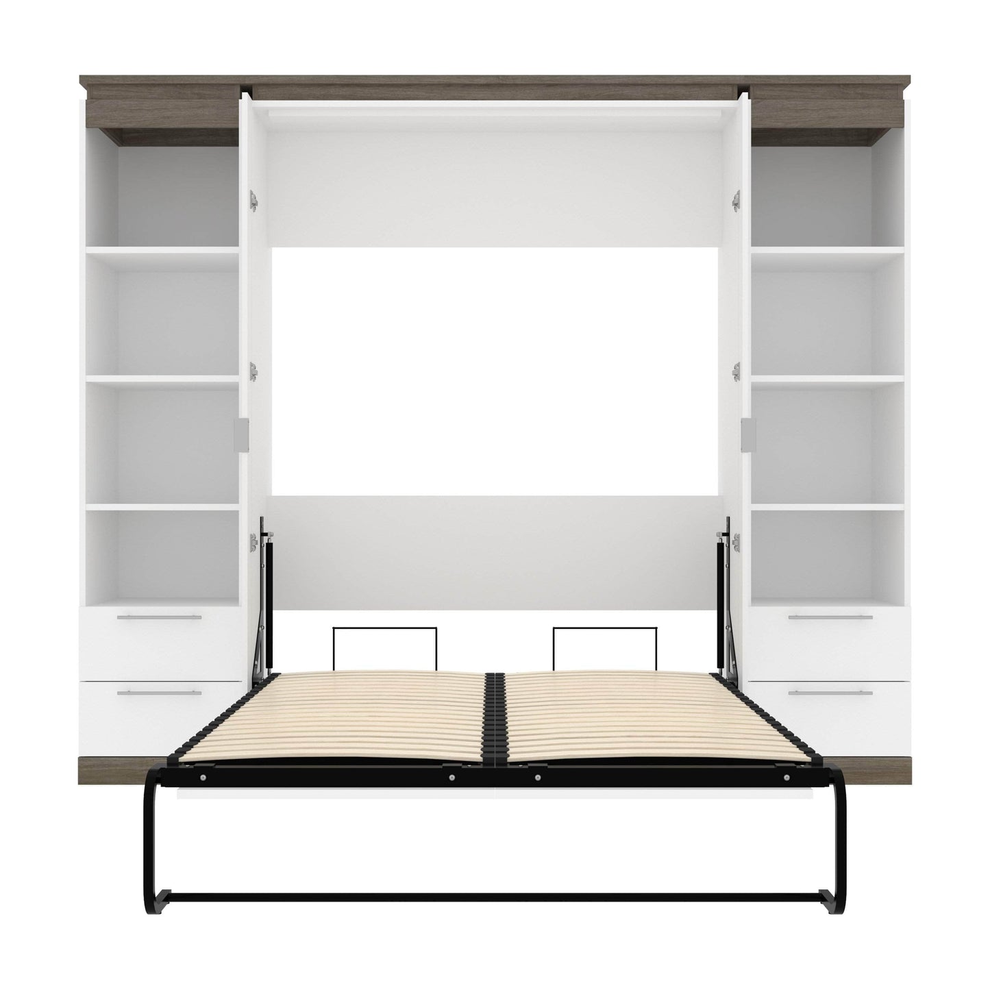 Modubox Murphy Wall Bed Orion 98"W Full Murphy Wall Bed with 2 Narrow Shelving Units and Drawers - Available in 2 Colours