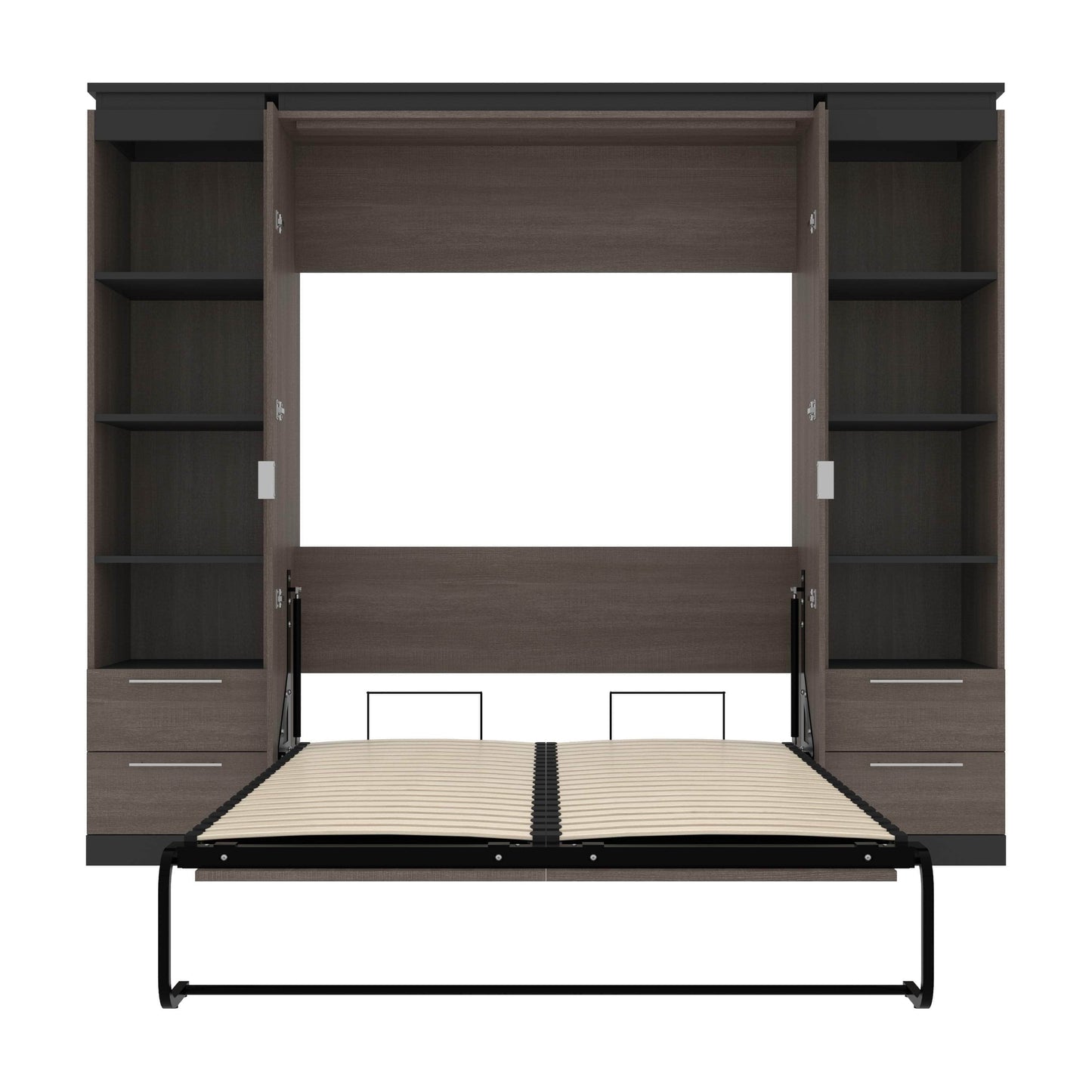Modubox Murphy Wall Bed Orion 98"W Full Murphy Wall Bed with 2 Narrow Shelving Units and Drawers - Available in 2 Colours