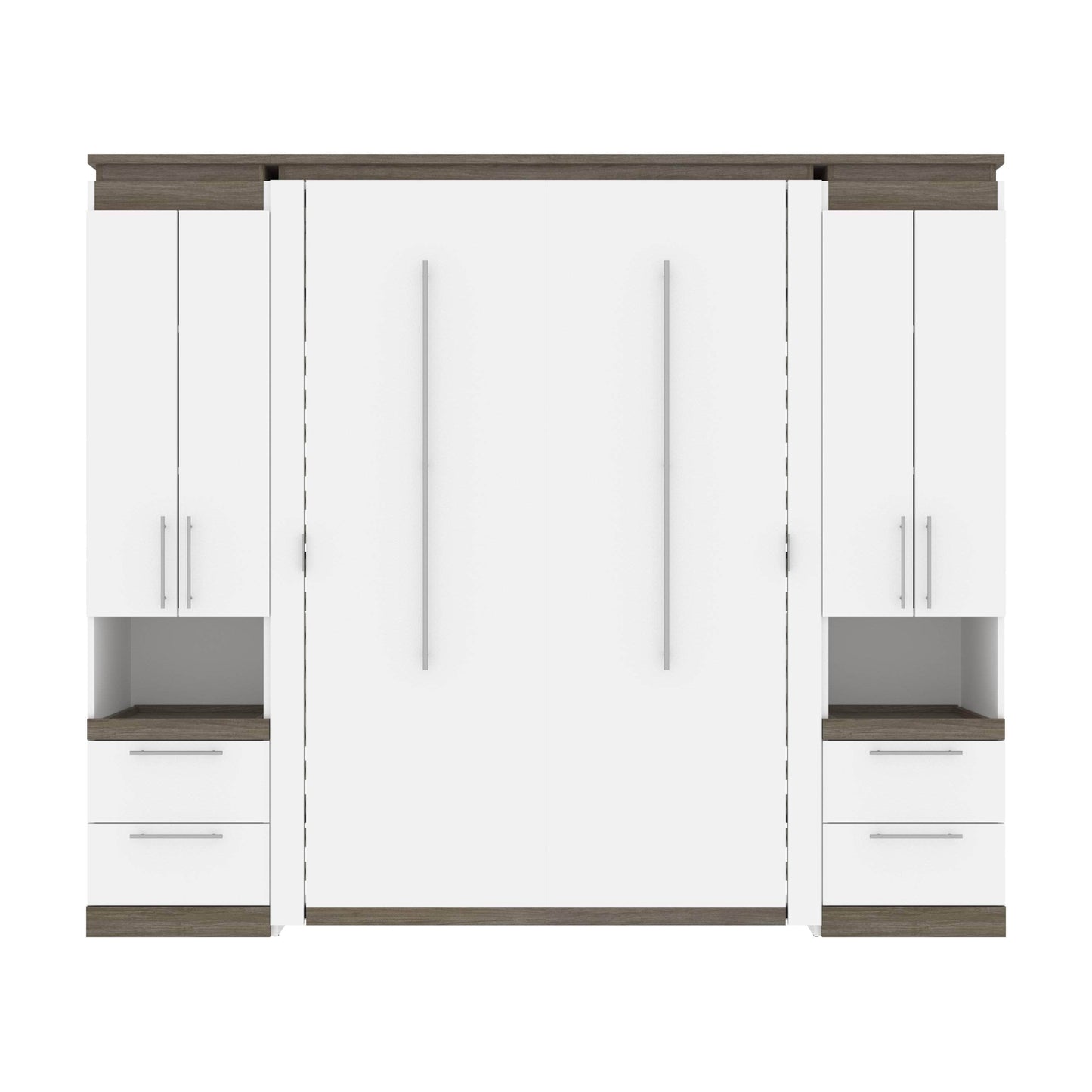 Modubox Murphy Wall Bed Orion 98"W Full Murphy Wall Bed with 2 Storage Cabinets and Pull-Out Shelves - Available in 2 Colours