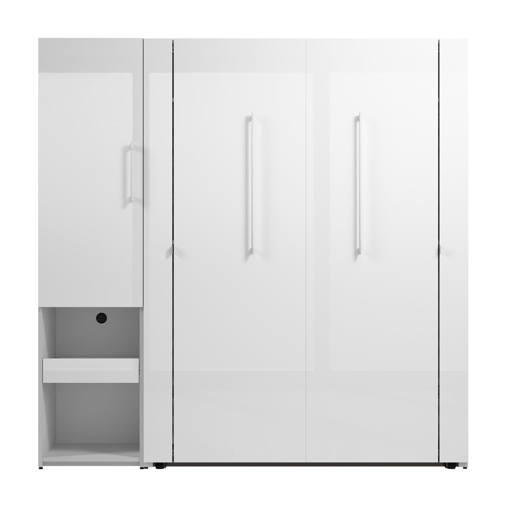 Modubox Avalon High Gloss Full Murphy Bed and Storage Cabinet with Pull-Out Shelf (81W) in High Gloss White