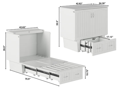 AFI Furnishings Afi Nantucket Murphy Bed Chest with 6" Matteress, Storage Drawer & Built-in Charger Twin siz in White