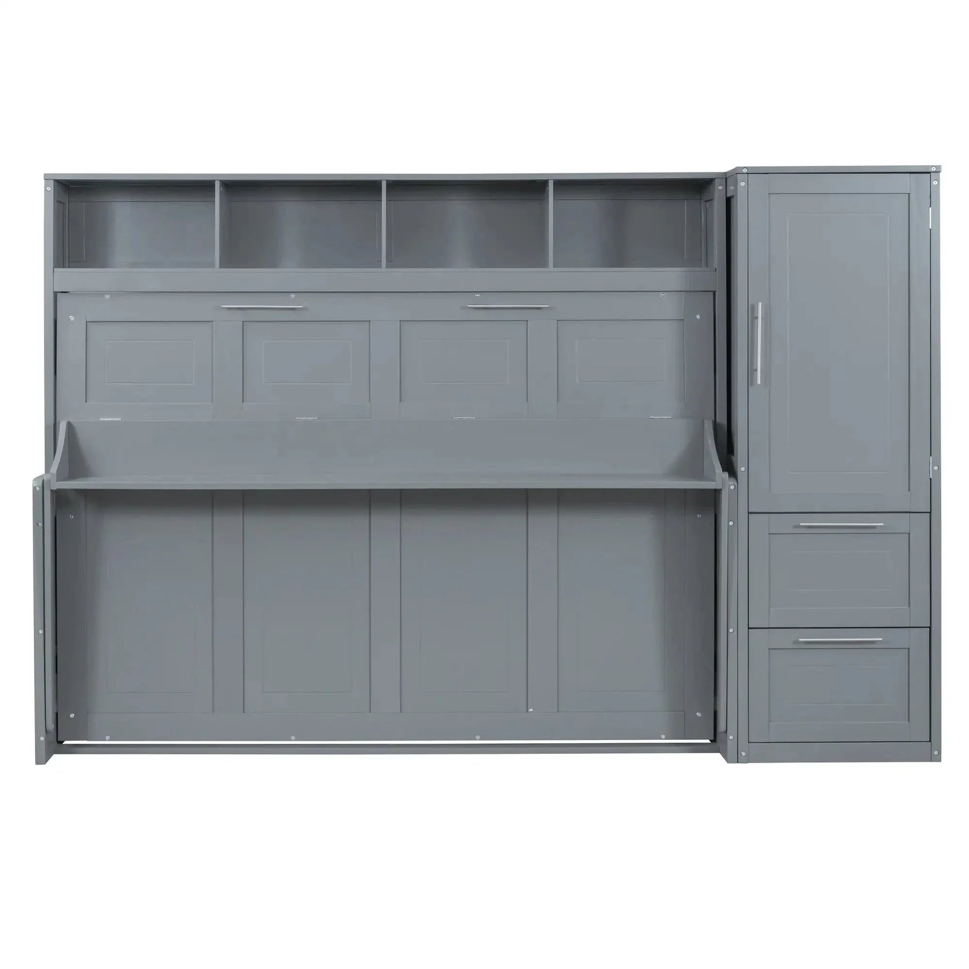 Aosom Murphy Wall Bed Full / Grey Murphy Bed with Storage and Closet - Available in 2 Sizes and 2 Colours