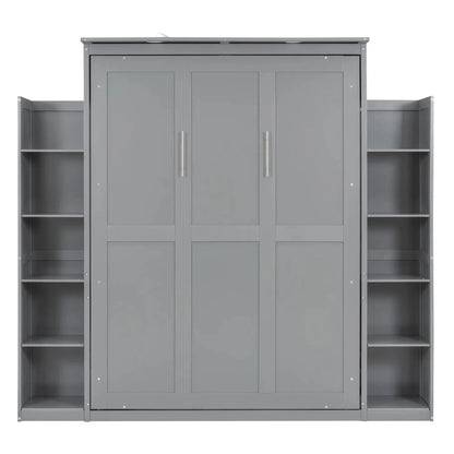 Aosom Murphy Wall Bed Full / Grey Murphy Wall Bed with Storage Shelves and LED Lights - Available in 2 Sizes and 2 Colours