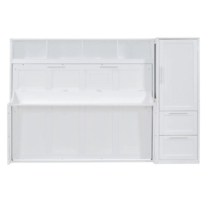 Aosom Murphy Wall Bed Full / White Murphy Bed with Storage and Closet - Available in 2 Sizes and 2 Colours