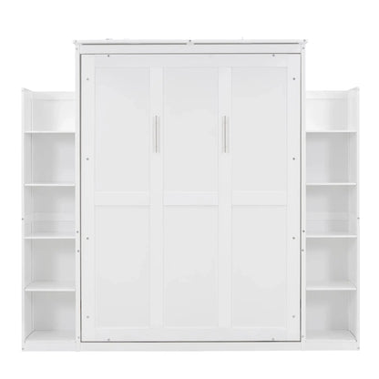 Aosom Murphy Wall Bed Full / White Murphy Wall Bed with Storage Shelves and LED Lights - Available in 2 Sizes and 2 Colours