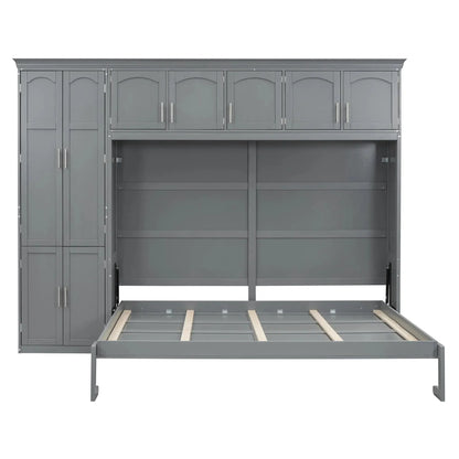 Aosom Murphy Wall Bed Grey Queen Size Murphy Wall Bed with Storage - Available in 2 Colours