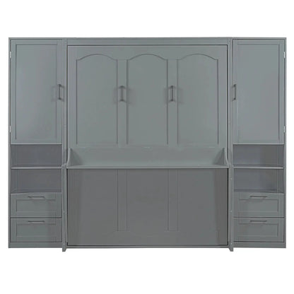 Aosom Murphy Wall Bed Grey Queen Size Murphy Wall Bed with Storage, Drawers and Shelves - Available in 2 Colours