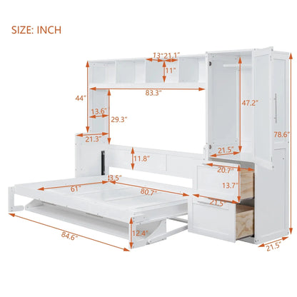 Aosom Murphy Wall Bed Murphy Bed with Storage and Closet - Available in 2 Sizes and 2 Colours