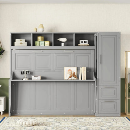 Aosom Murphy Wall Bed Murphy Bed with Storage and Closet - Available in 2 Sizes and 2 Colours