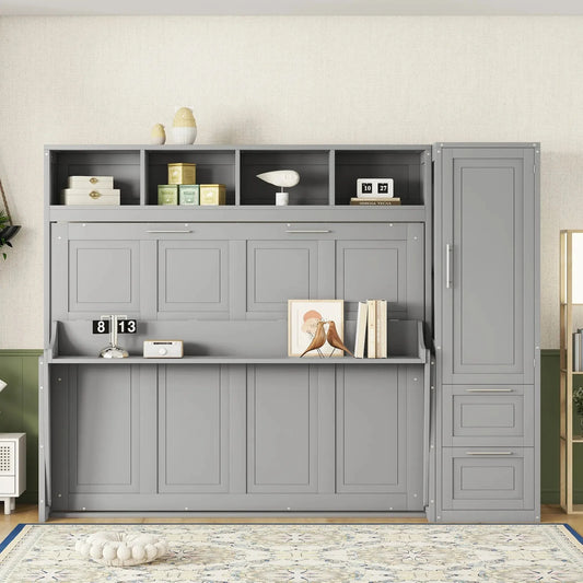 Aosom Murphy Wall Bed Murphy Bed with Storage and Closet - Available in 2 Sizes and 2 Colours