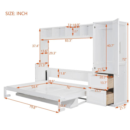 Aosom Murphy Wall Bed Murphy Bed with Storage and Closet - Available in 2 Sizes and 2 Colours