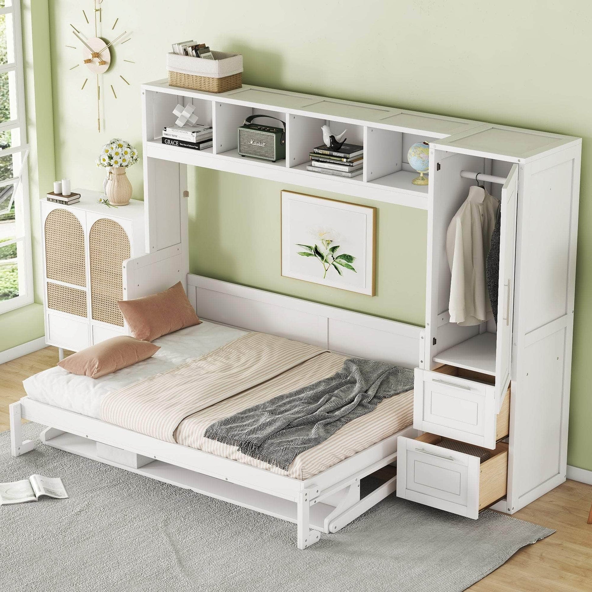 Aosom Murphy Wall Bed Murphy Bed with Storage and Closet - Available in 2 Sizes and 2 Colours