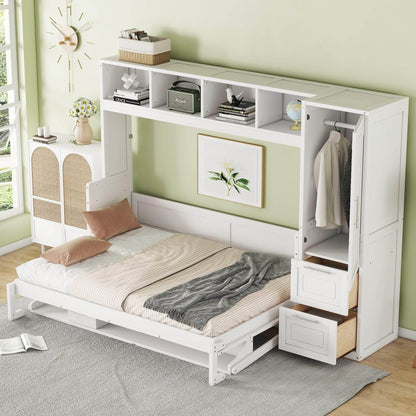 Aosom Murphy Wall Bed Murphy Bed with Storage and Closet - Available in 2 Sizes and 2 Colours