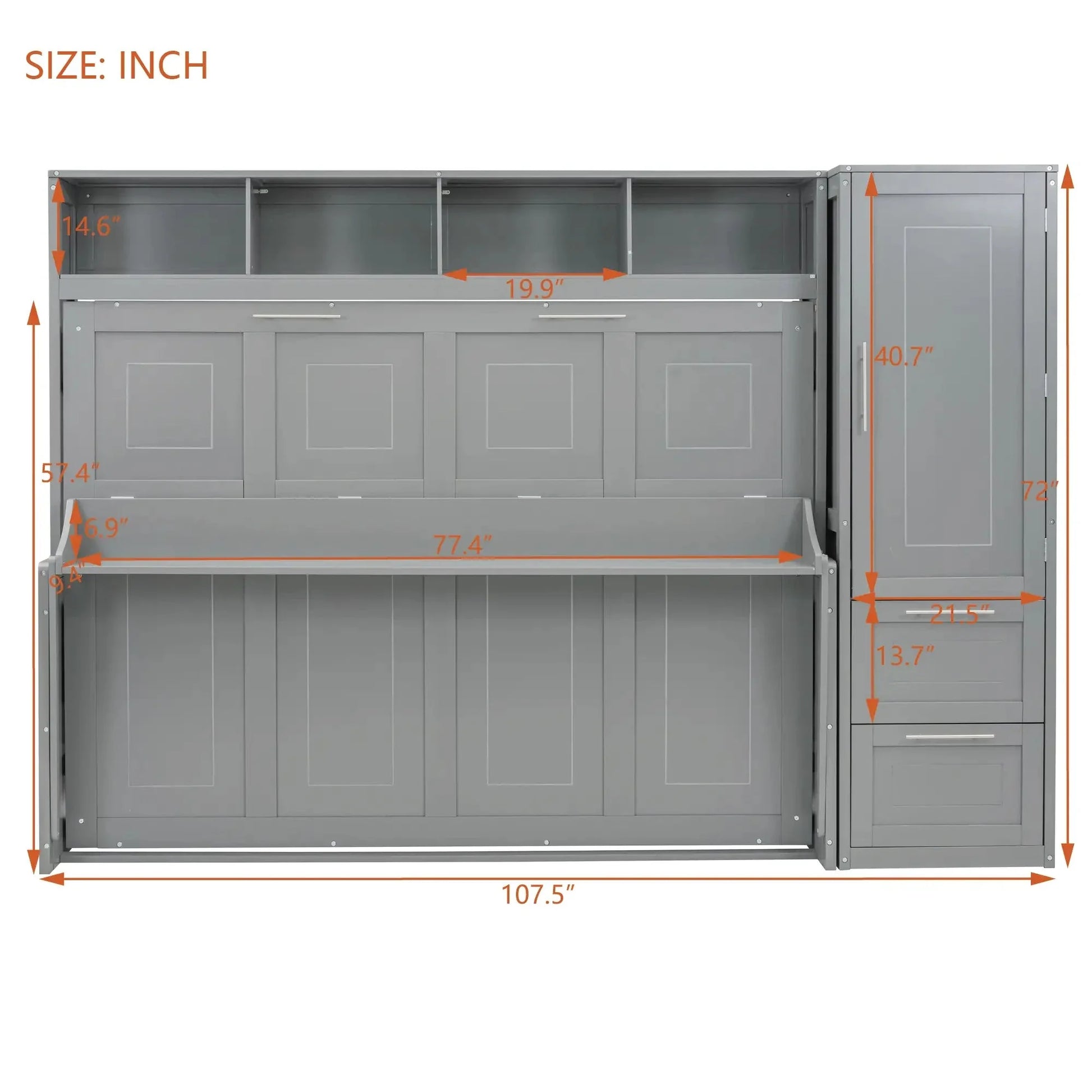 Aosom Murphy Wall Bed Murphy Bed with Storage and Closet - Available in 2 Sizes and 2 Colours