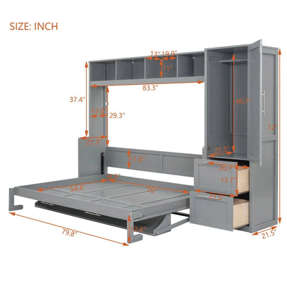 Aosom Murphy Wall Bed Murphy Bed with Storage and Closet - Available in 2 Sizes and 2 Colours