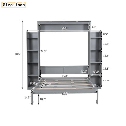 Aosom Murphy Wall Bed Murphy Wall Bed with Storage Shelves and LED Lights - Available in 2 Sizes and 2 Colours