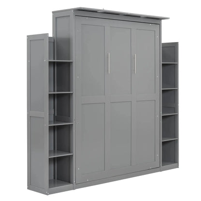 Aosom Murphy Wall Bed Murphy Wall Bed with Storage Shelves and LED Lights - Available in 2 Sizes and 2 Colours